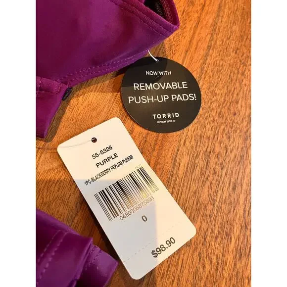 TORRID NWT Purple Sz 0 L Peplum 1 Piece Swimsuit REMOVABLE PADDING MSPR $98.90 - Picture 8 of 8